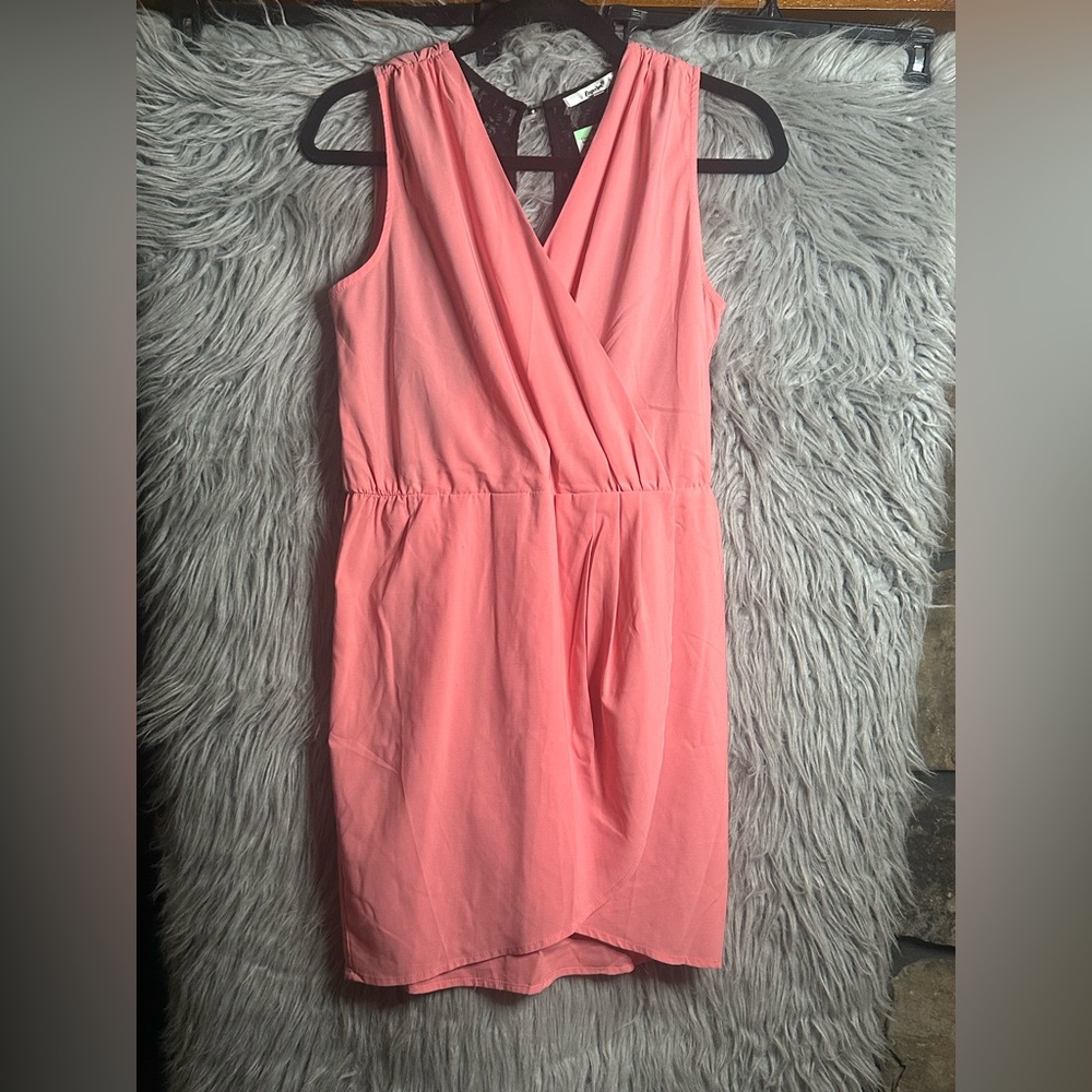 Papaya Orange Pink Sleeveless V-neck Mini Dress